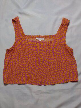 OLIVACEOUS womens TANK orange TOP pink 60’s TRIPPY hippy CROPPED SIZE M